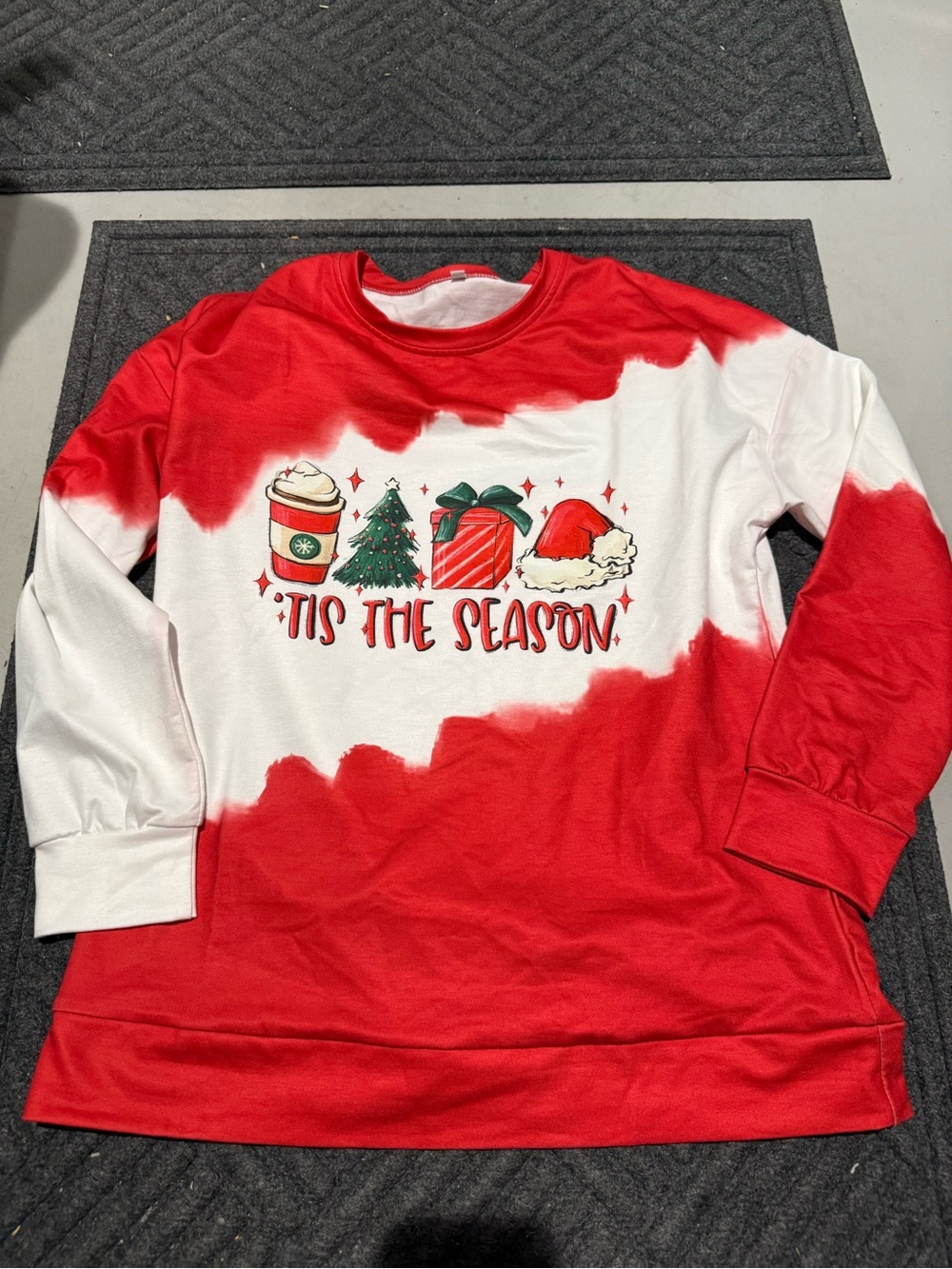 🍦NWOT Holiday 'Tis The Season Red & White Tie-Dye Christmas Sweatshirt